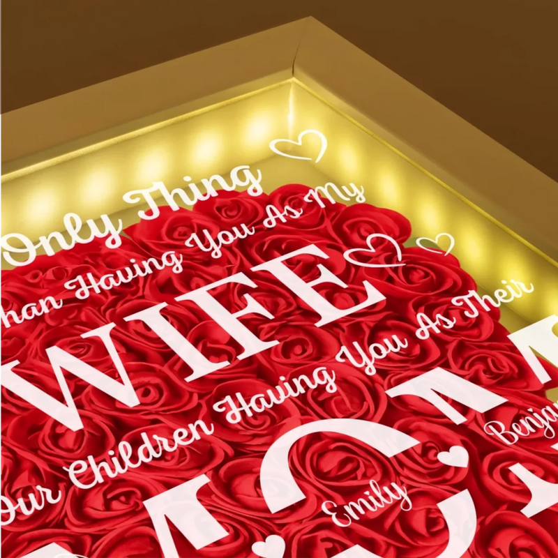 Blessed To Call You My Wife, In Awe Of You As Their Mom - Family Personalized Custom Flower Shadow Box with LED - Mother's Day, Gift For Wife, Mom