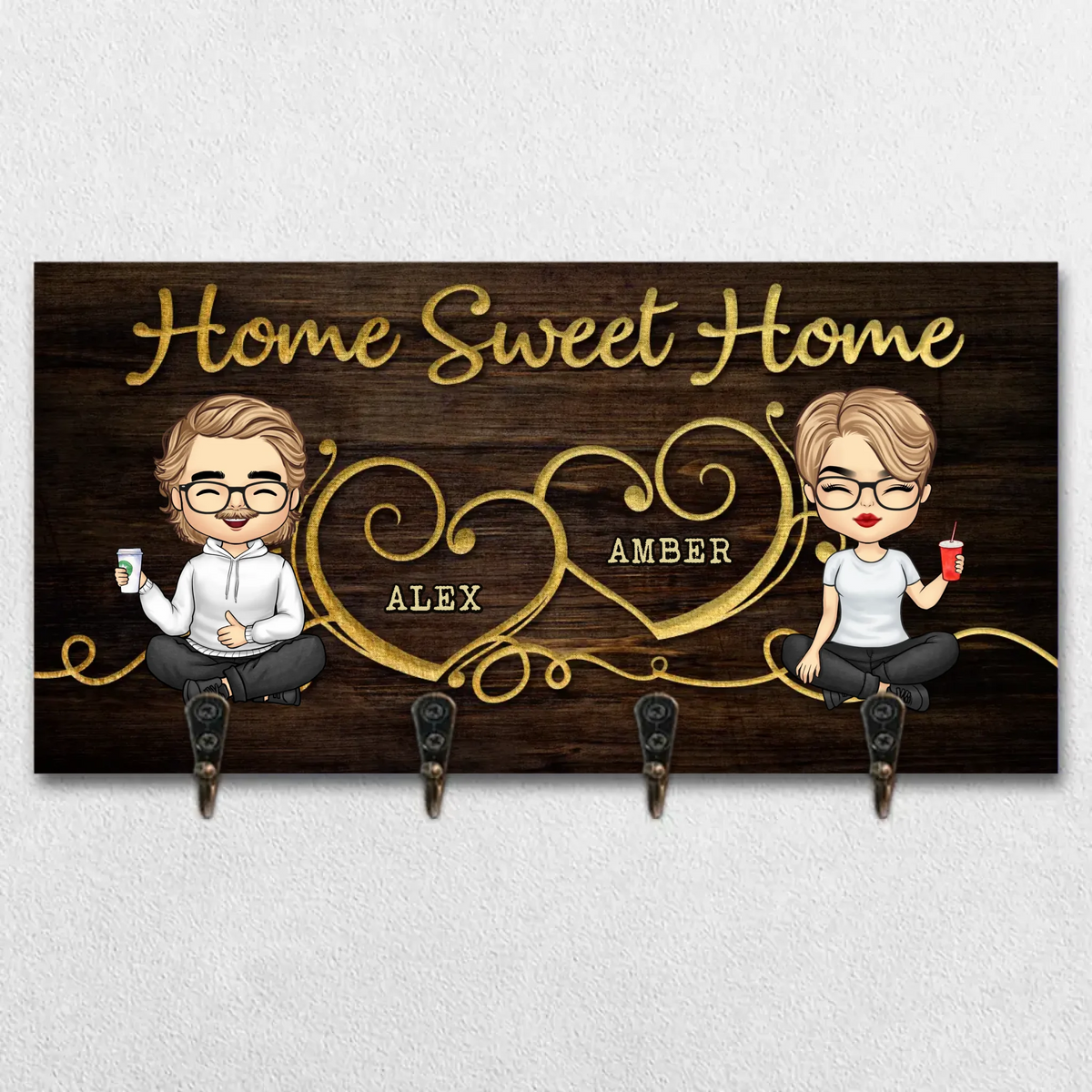 Home Is Where The Heart Is - Family Personalized Custom Home Decor Key Hanger, Key Holder - House Warming Gift For Family Members, Pet Owners, Pet Lovers