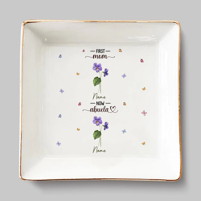 The Best Mom Get Promoted To Grandma - Family Personalized Custom Jewelry Dish - Gift For Mom, Grandma