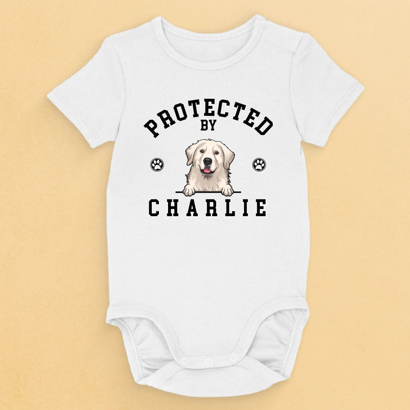 Custom Baby Onesie - Personalized Baby Shower, Gender Reveal Gifts For New Moms, New Dads, Dog Lovers - Guarded By My Dog
