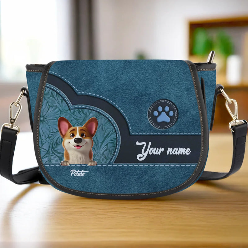 Paws And Reflect Love - Dog Personalized Custom Leather Saddle Bag - Gift For Pet Owners, Pet Lovers