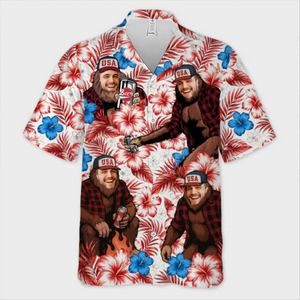 T-shirt hawaïen tropical unisexe personnalisé avec photo « Soleil dehors, plaisir dehors » - Cadeau idéal pour les vacances d'été, les membres de la famille, les meilleurs amis, les frères et sœurs, les amoureux des voyages