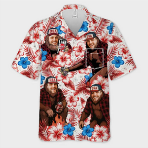 T-shirt hawaïen tropical unisexe personnalisé avec photo « Soleil dehors, plaisir dehors » - Cadeau idéal pour les vacances d'été, les membres de la famille, les meilleurs amis, les frères et sœurs, les amoureux des voyages