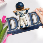 Pitch Perfect Dad - Family Personalized Custom Shaped 2-Layered Wooden Plaque With Flat Stand - Father's Day, House Warming Gift For Dad, Baseball Lovers
