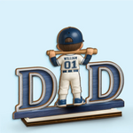 Pitch Perfect Dad - Family Personalized Custom Shaped 2-Layered Wooden Plaque With Flat Stand - Father's Day, House Warming Gift For Dad, Baseball Lovers