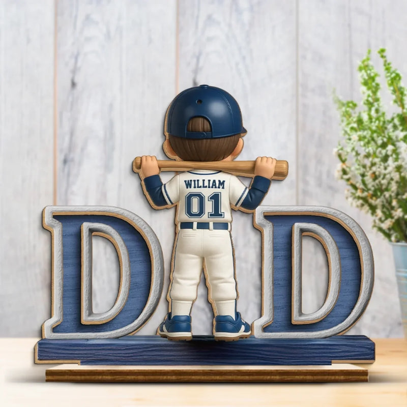Pitch Perfect Dad - Family Personalized Custom Shaped 2-Layered Wooden Plaque With Flat Stand - Father's Day, House Warming Gift For Dad, Baseball Lovers