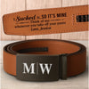 Love Built To Last - Couple Personalized Custom Leather Belt With Engraved Buckle - Gift For Husband Wife, Anniversary