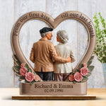 From Our First Kiss Till Our Last Breath - Couple Personalized Custom Shaped 2-Layered Wooden Plaque With Flat Stand - House Warming Gift For Husband, Wife, Couple