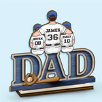 Dad, You’re Our Home Run - Family Personalized Custom Shaped 2-Layered Wooden Plaque With Flat Stand - Father's Day, House Warming Gift For Dad, Kids