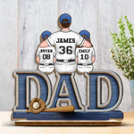 Dad, You’re Our Home Run - Family Personalized Custom Shaped 2-Layered Wooden Plaque With Flat Stand - Father's Day, House Warming Gift For Dad, Kids