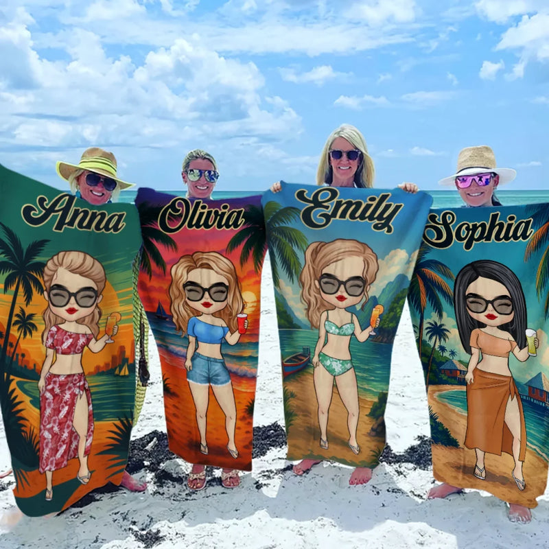 Good Times And Tan Lines - Bestie Personalized Custom Beach Towel - Summer Vacation Gift, Birthday Pool Party Gift For Best Friends, BFF, Sisters