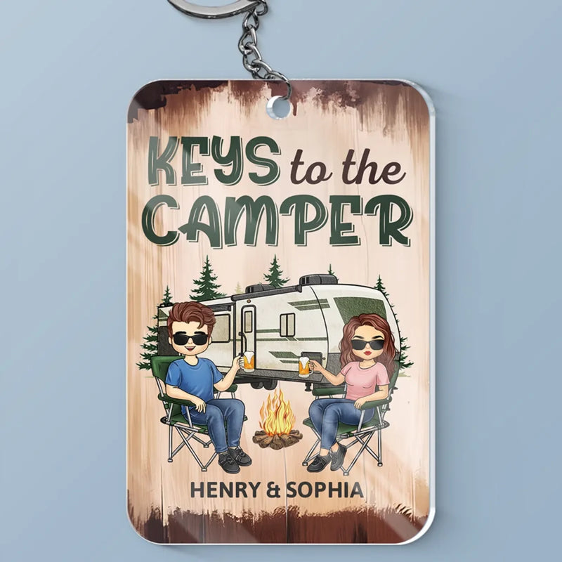 Happy Campers - Camping Personalized Custom Shaped Acrylic Keychain - Gift For Husband Wife, Anniversary, Camping Lovers