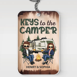 Porte-clés personnalisé en acrylique « Happy Campers » - Cadeau pour mari, femme, anniversaire, amoureux du camping