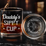Custom Name Funny Daddy Sippy Cup Gifts - Personalized Bottom & Side Engraved Whiskey Glass