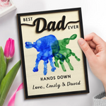 Best Dad Ever, Hands Down - Family Personalized Custom 2-Layered Wooden Plaque With Stand - Father's Day, Gift For Dad, Grandpa