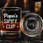 Custom Name Funny Daddy Sippy Cup Gifts - Personalized Bottom & Side Engraved Whiskey Glass