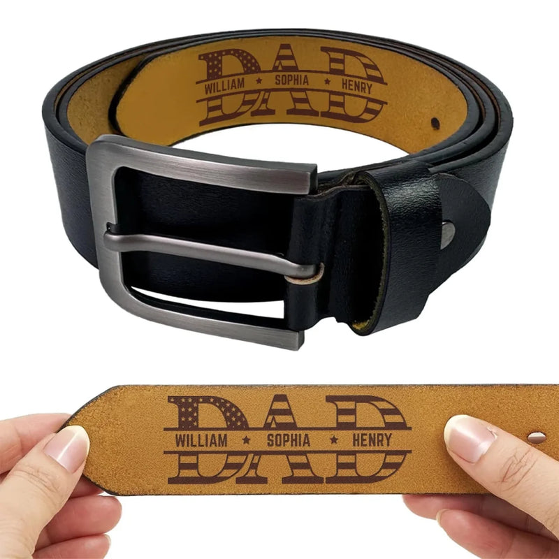 Strength, Style, And Family - Family Personalized Custom Engraved Leather Belt - Father's Day, Gift For Dad, Grandpa