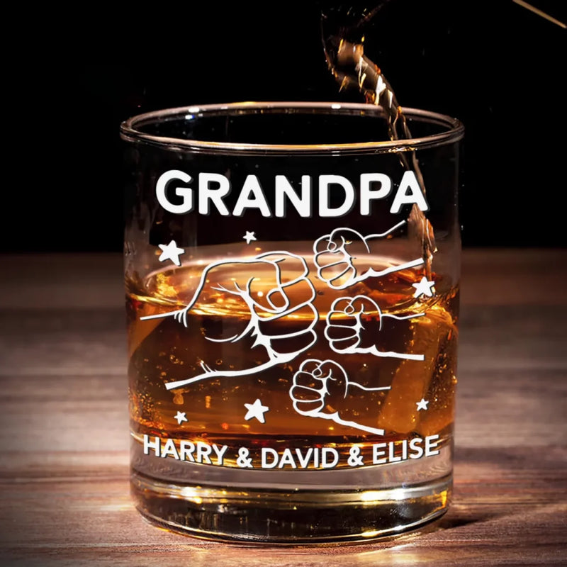 Fist Bumps And Good Times - Family Personalized Custom Whiskey Glass - Father's Day, Gift For Dad, Grandpa