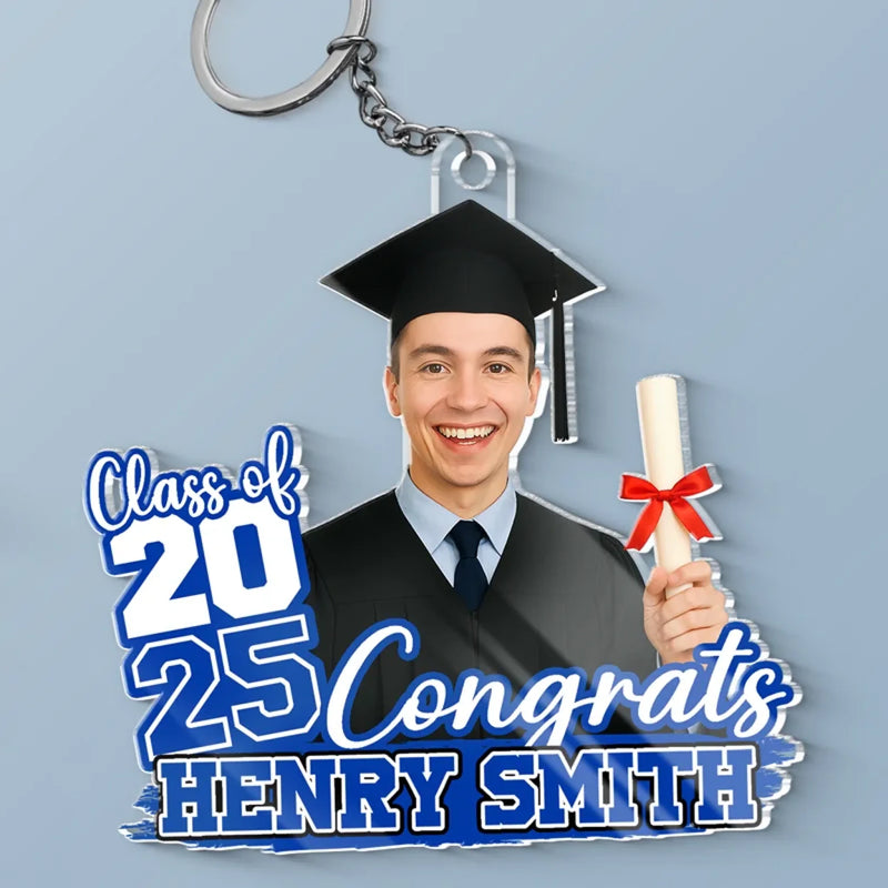 Custom Photo One Chapter Ends, Another Begins - Family Personalized Custom Shaped Acrylic Keychain - Graduation Gift For Family