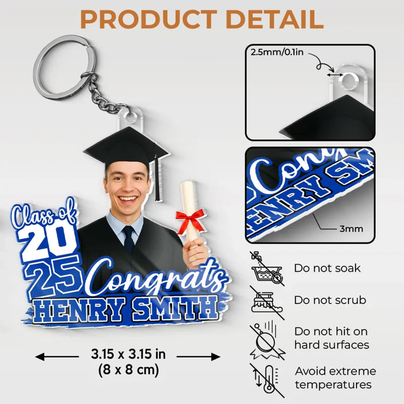 Custom Photo One Chapter Ends, Another Begins - Family Personalized Custom Shaped Acrylic Keychain - Graduation Gift For Family