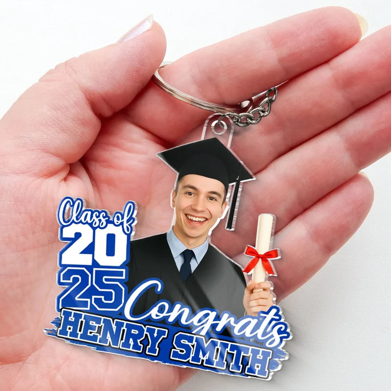 Custom Photo One Chapter Ends, Another Begins - Family Personalized Custom Shaped Acrylic Keychain - Graduation Gift For Family