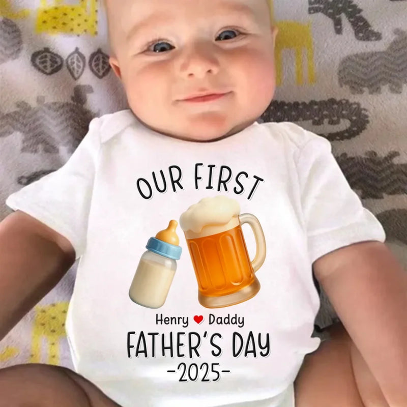 Milk For Me, Beer For You - Family Personalized Custom Baby Onesie - Father's Day, Baby Shower Gift, Gift For First Dad, Baby Kids, Newborn Baby