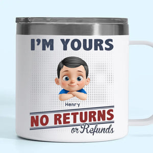Pas d'échange, pas de remboursement, juste de l'amour - Gobelet personnalisé en acier inoxydable de 14 oz avec poignée - Fête des pères, cadeau pour papa, grand-père
