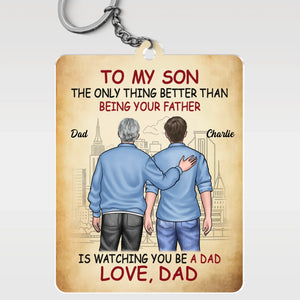 Fiers d'être vos parents, encore plus fiers de vous voir devenir papa - Porte-clés personnalisé en acrylique de forme personnalisée pour la famille - Fête des pères, cadeau pour fils