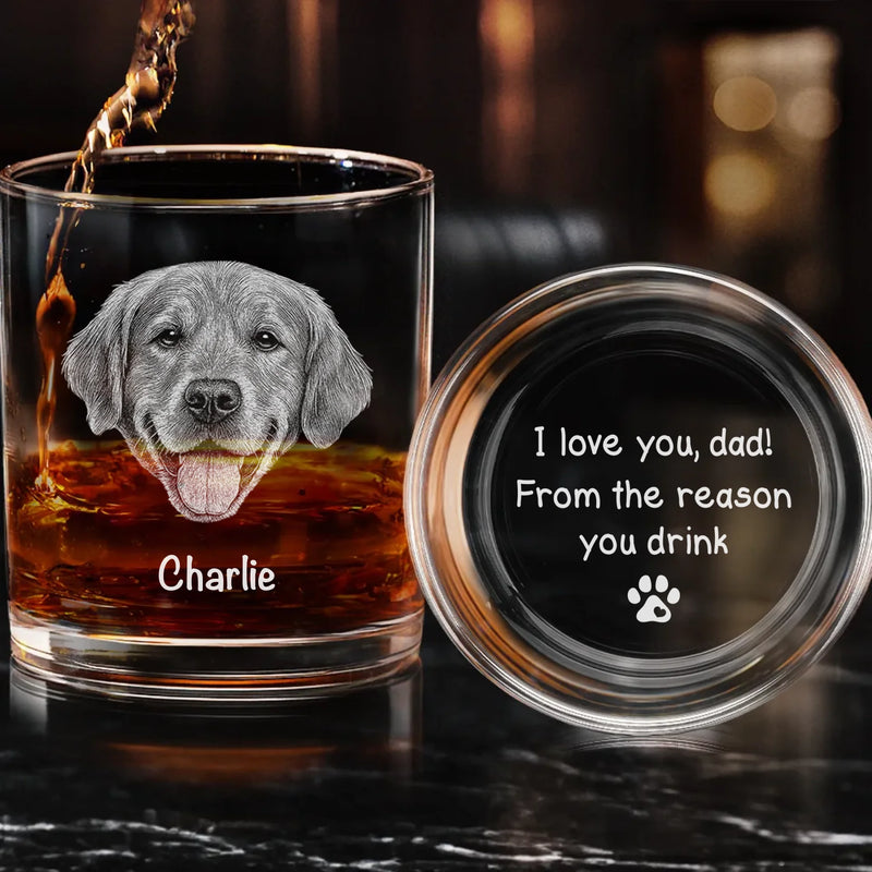 Custom Photo You're Pawsitively The Best, Dad - Dog & Cat Personalized Custom Whiskey Glass With Bottom And Side Engraving - Father's Day,  Gift For Dad, Pet Owners, Pet Lovers