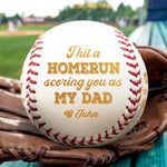 I Hit A Homerun Scoring You As My Dad - Family Personalized Custom Leather Baseball - Father's Day, Gift For Dad, Sports Fans