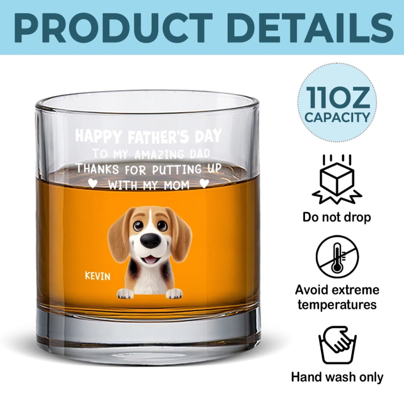 Happy Father's Day To My Amazing Dad - Dog Personalized Custom Whiskey Glass - Father's Day, Gift For Pet Owners, Pet Lovers