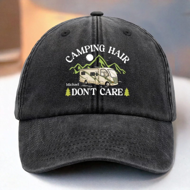 Camping Is My Therapy - Camping Personalized Custom Vintage Washed Denim Baseball Cap - Gift For Camping Lovers