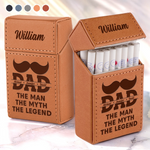 One Man Many Titles - Family Personalized Custom Leather Cigarette Case - Father's Day, Gift For Dad, Grandpa