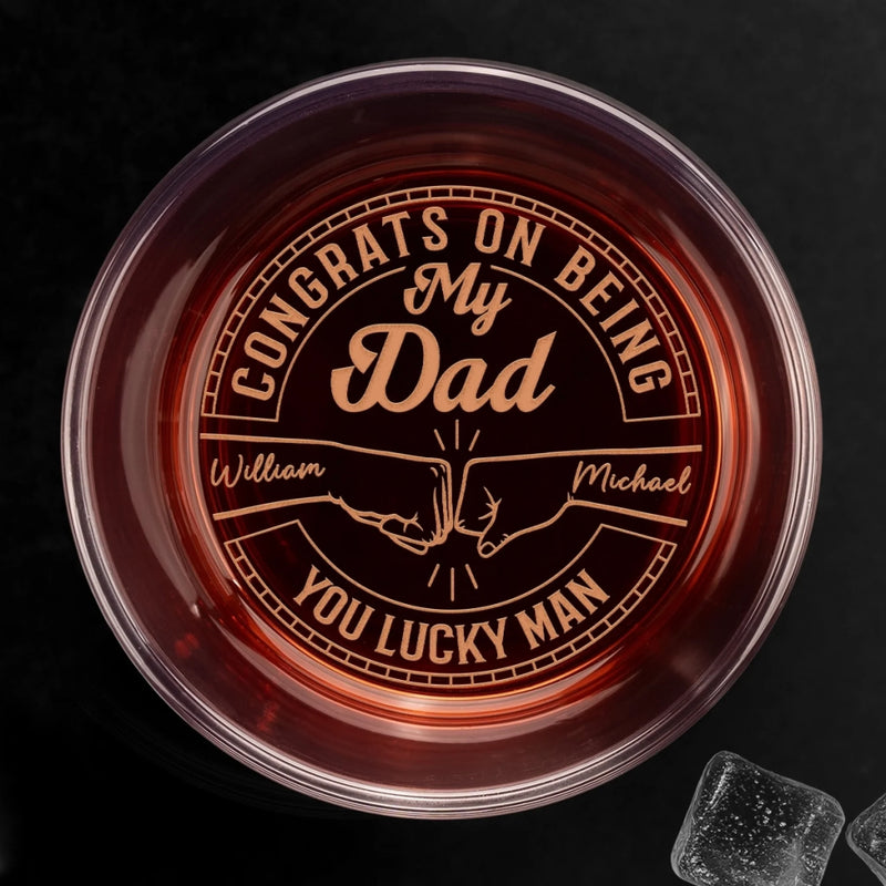 You Hit The Jackpot With Me, Dad - Family Personalized Custom Whiskey Glass - Father's Day, Gift For Dad