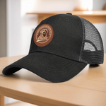 Side By Side, Paw By Paw - Dog Personalized Custom Round Leather Patch Hat - Father's Day, Gift For Dad, Dog Lovers