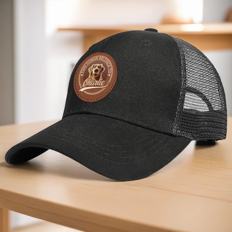 Side By Side, Paw By Paw - Dog Personalized Custom Round Leather Patch Hat - Father's Day, Gift For Dad, Dog Lovers