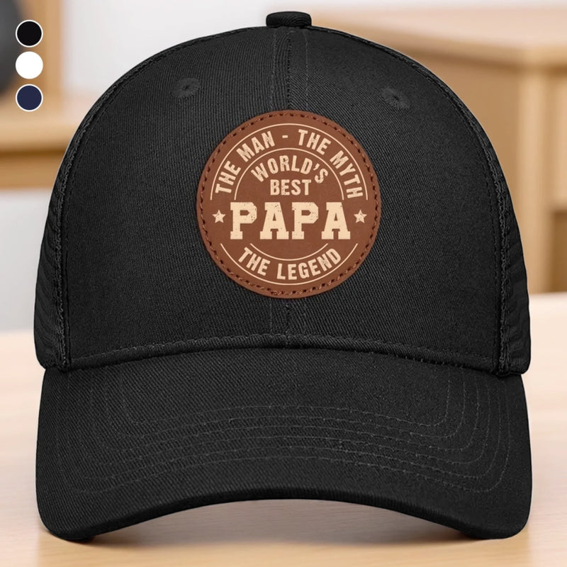 Built To Be A Dad - Family Personalized Custom Round Leather Patch Hat - Father's Day, Gift For Dad, Grandpa