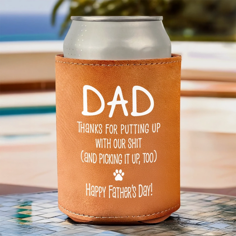 Paws Up, Heads High - Dog Personalized Custom Leather Can Cooler - Father's Day, Gift For Dad, Dog Lovers