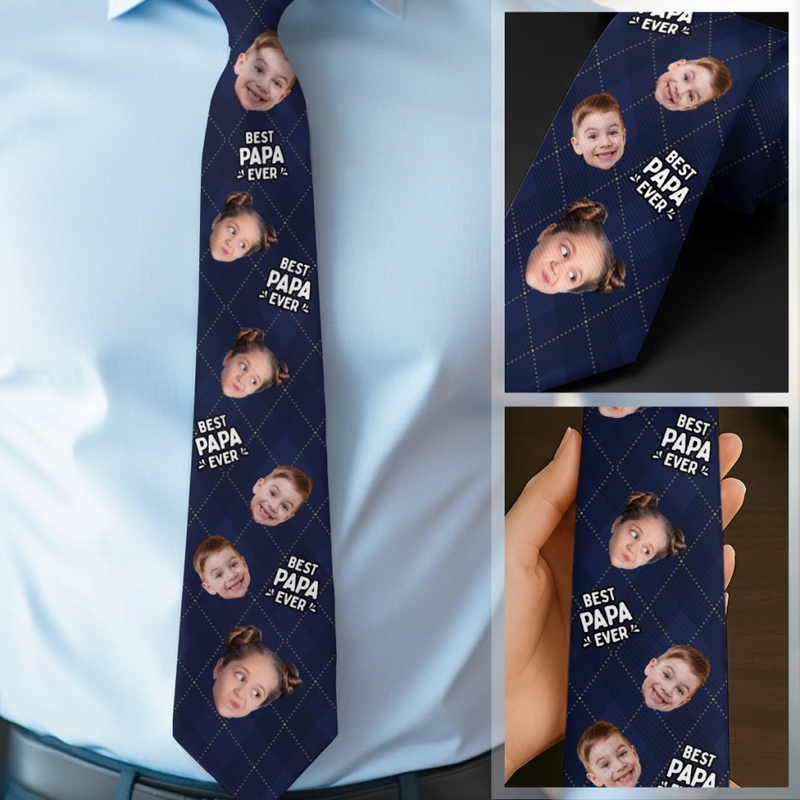 Custom Photo Best Papa Ever - Family Personalized Custom Tie - Father's Day, Gift For Dad, Grandpa
