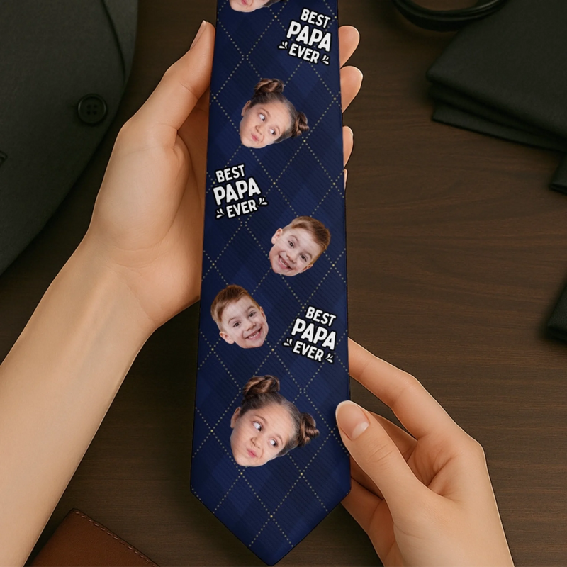 Custom Photo Best Papa Ever - Family Personalized Custom Tie - Father's Day, Gift For Dad, Grandpa