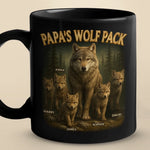 Bonded Like A Wolf Pack - Family Personalized Custom Black Mug - Father's Day, Gift For Dad, Grandpa