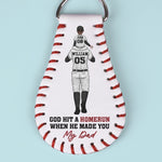 God Hit A Homerun When He Made You My Dad - Family Personalized Custom Leather Keychain - Father's Day, Gift For Dad, Baseball Lovers, Baseball Players