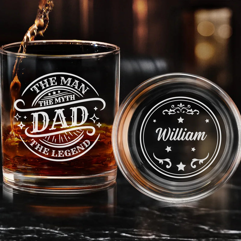 Our Roots, Our Hero - Family Personalized Custom Whiskey Glass With Bottom And Side Engraving - Father's Day, Gift For Dad, Grandpa