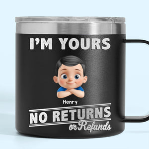 Paternité, aucune politique de retour depuis le premier jour - Gobelet personnalisé en acier inoxydable de 14 oz avec poignée pour la famille - Fête des pères, cadeau pour papa, grand-père