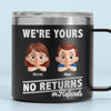 Fatherhood, No Return Policy Since Day One - Family Personalized Custom 14oz Stainless Steel Tumbler With Handle - Father's Day, Gift For Dad, Grandpa