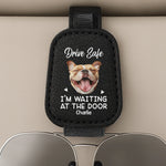 Custom Photo Leather Car Visor - Personalized Birthday Gifts For Dog Cat Lovers, Dog Dad And Mom, Cat Owners - We're Waiting At The Door
