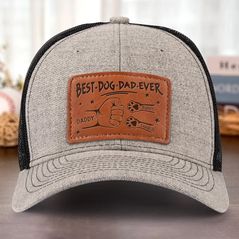 Proud Dad Of Pawsome Kids - Dog & Cat Personalized Custom Leather Patch Hat - Father's Day, Gift For Pet Owners, Pet Lovers