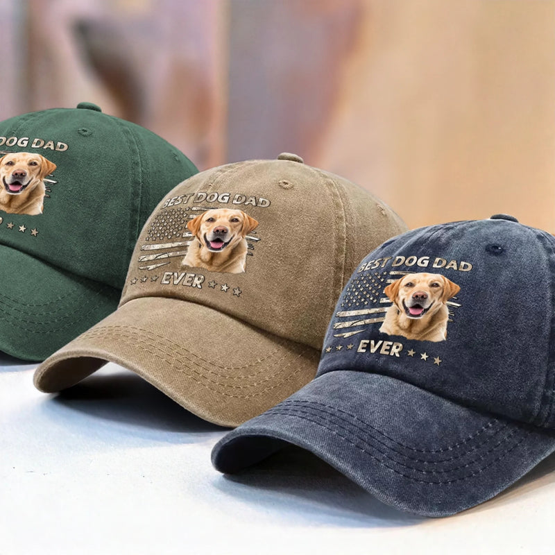 Custom Photo Leader Of The Pack - Dog & Cat Personalized Custom Vintage Washed Denim Baseball Cap - Father's Day, Gift For Dad, Pet Owners, Pet Lovers