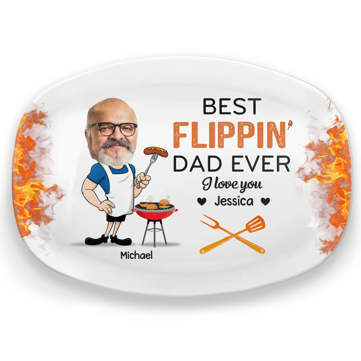 Custom Photo King Of The Grill, Hero Of The House - Family Personalized Custom Platter - Father's Day, Gift For Dad, Grandpa