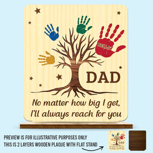 De tes mains nous avons grandi, vers ton cœur nous revenons - Plaque en bois personnalisée à 2 couches avec support - Fête des pères, cadeau pour papa, grand-père
